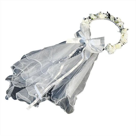 Flower Crown Headband Bridal Veil Floral Wreath for Weddings and Parties main image 4